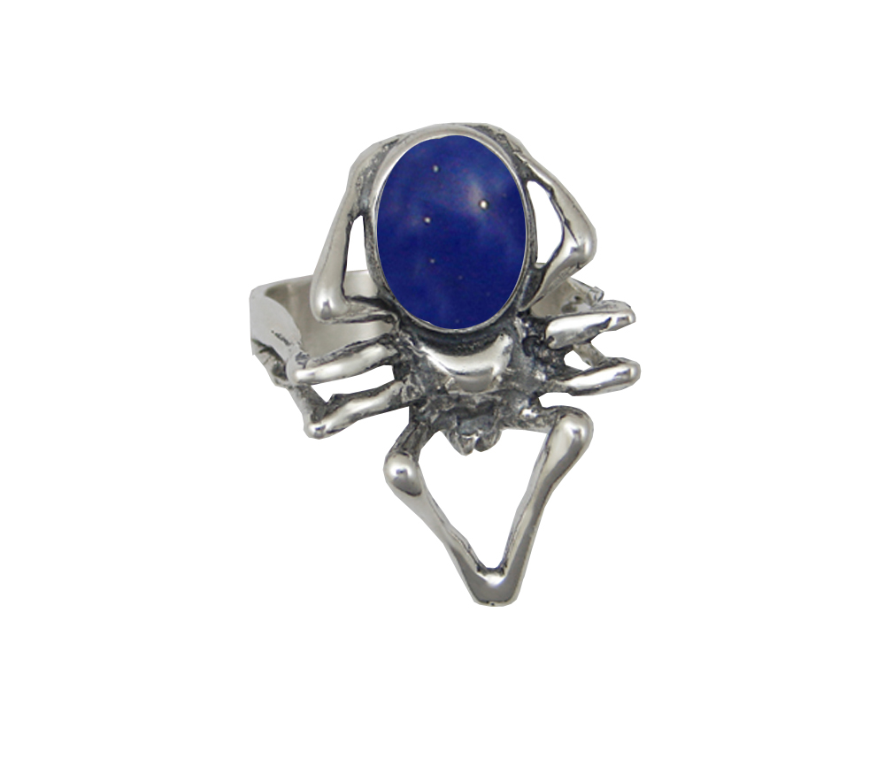 Sterling Silver Big Spider Ring With Lapis Lazuli Size 10